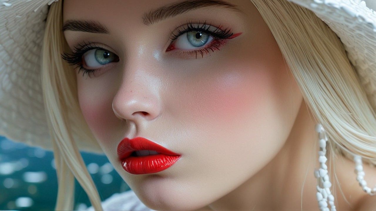 Close-up Portrait of a Young Woman with Bold Makeup