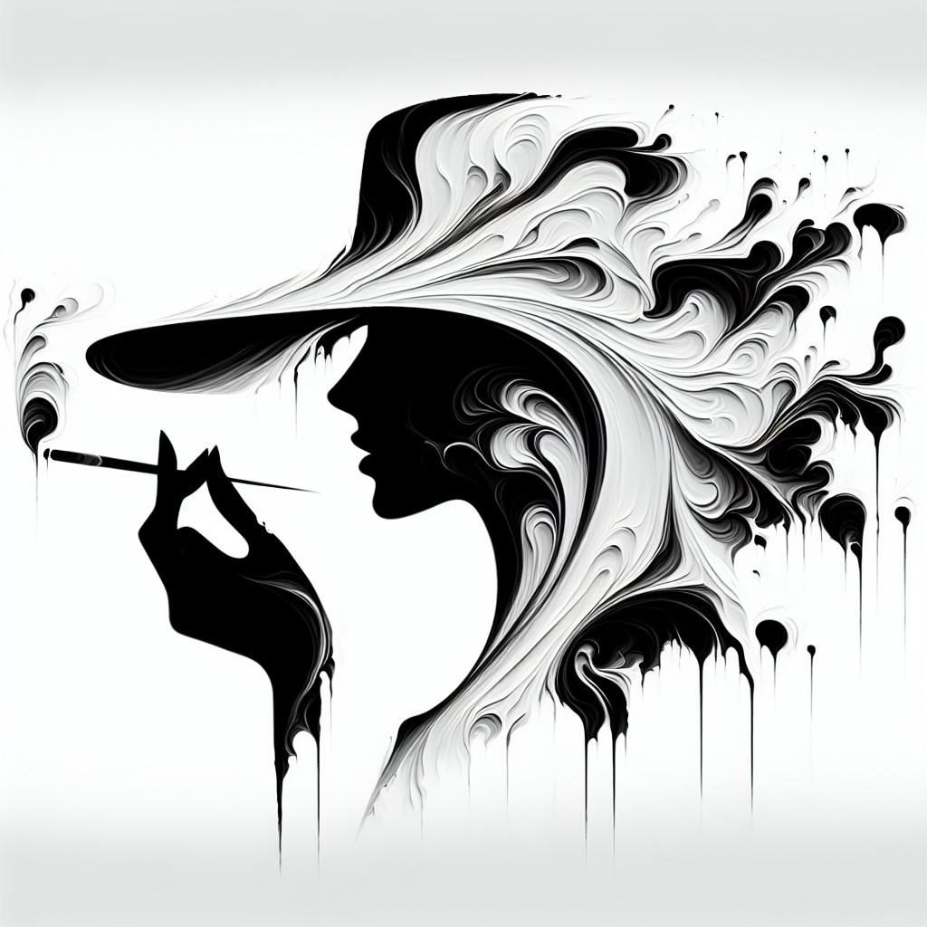 Silhouette of a Woman with Artistic Patterns and Hat