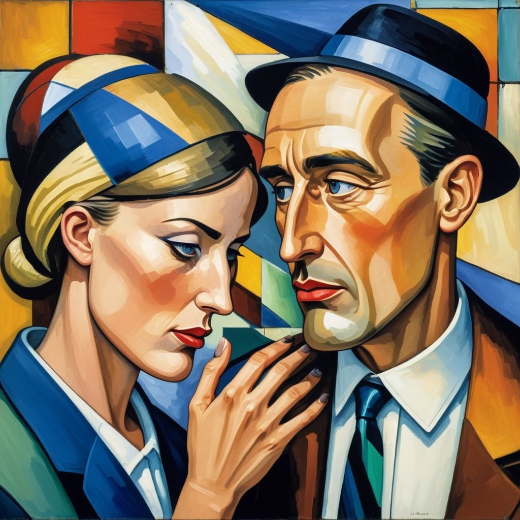 Close-up of a man and woman in vibrant composition