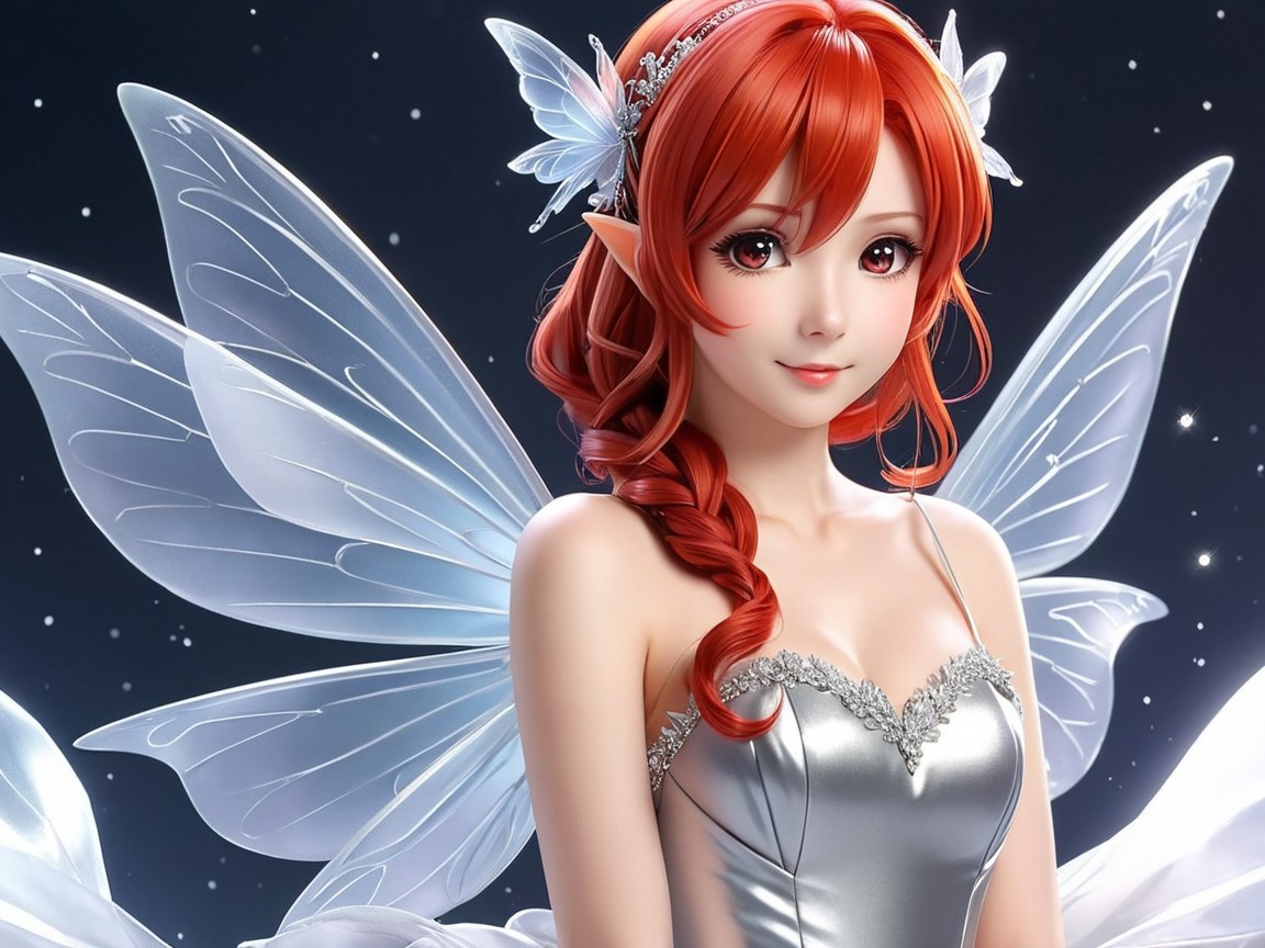 Fairy Character with Red Hair and Butterfly Wings
