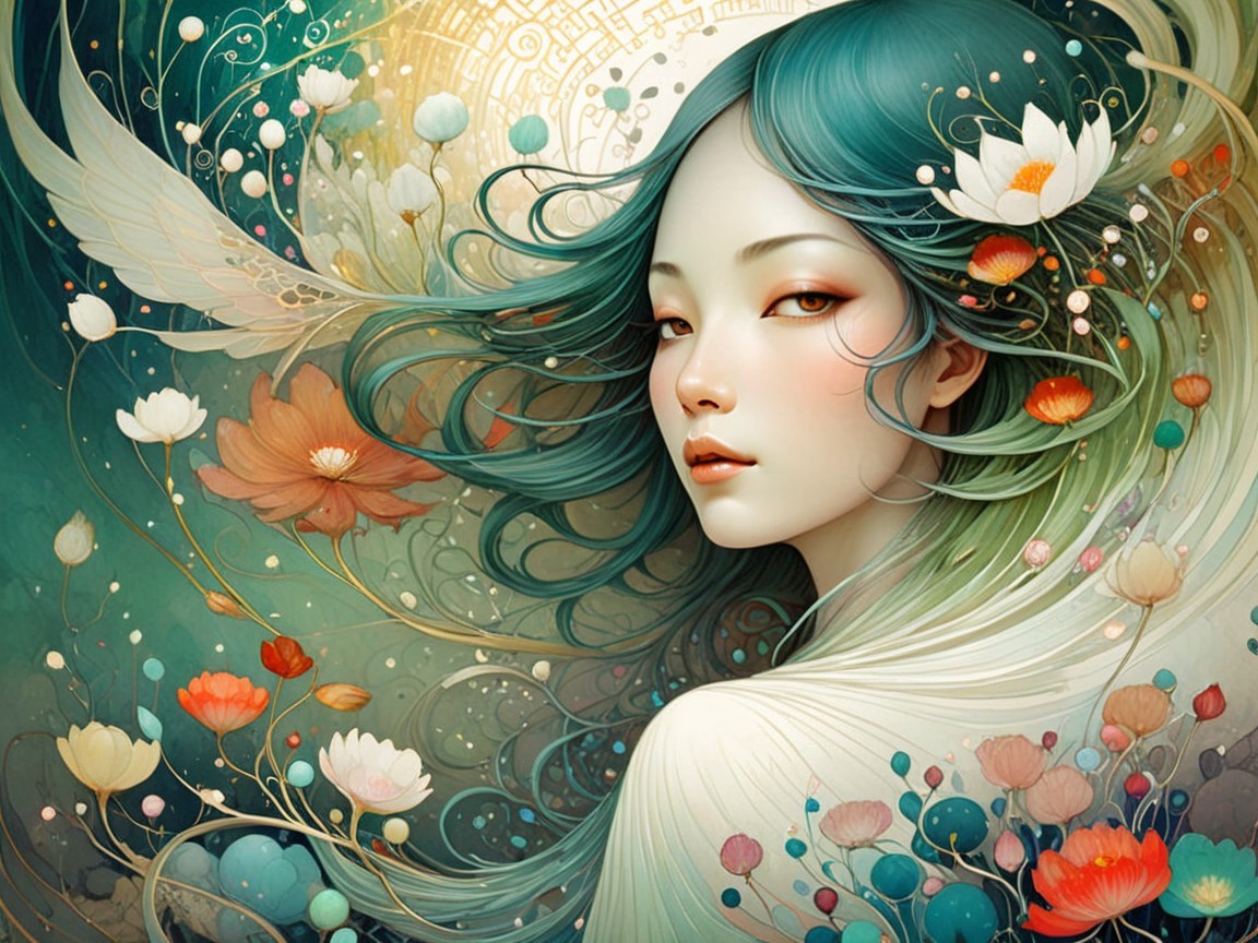 Enchanting Portrait of a Woman with Turquoise Hair