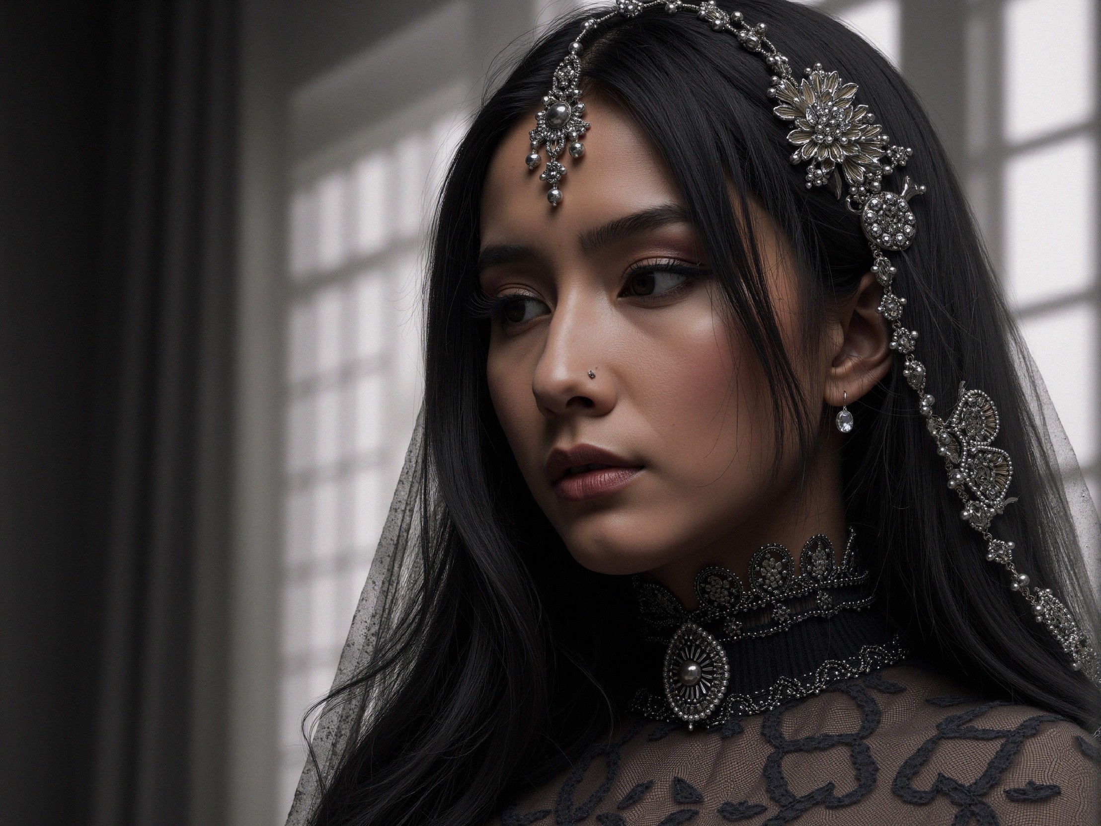 Close-Up Portrait of a Young Woman with Jewelry