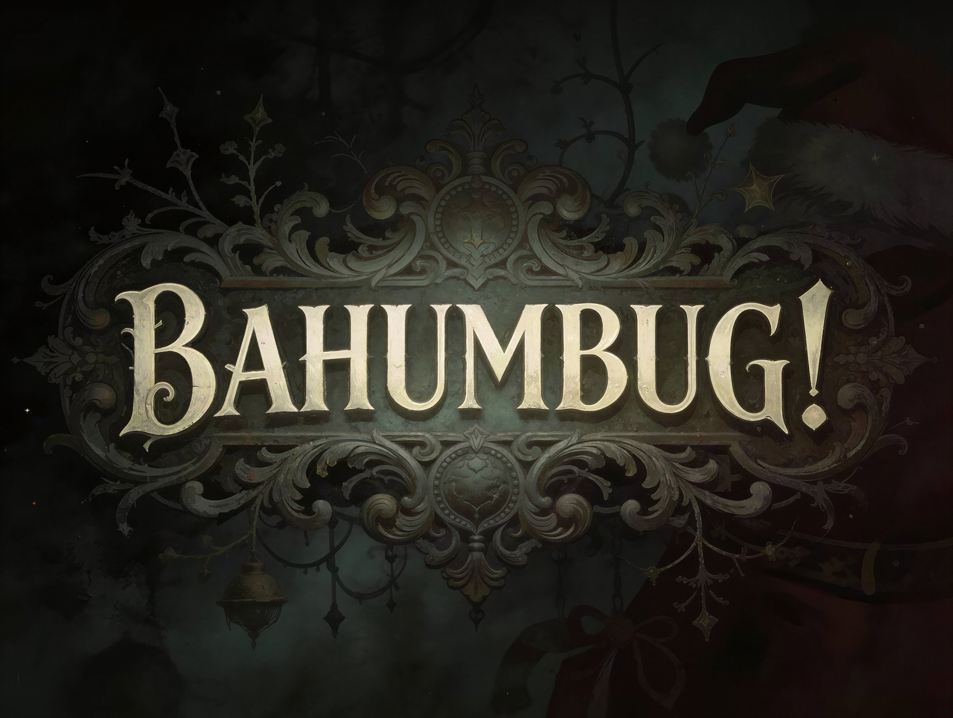 Antique-style illuminated sign featuring "BAHUMBUG!