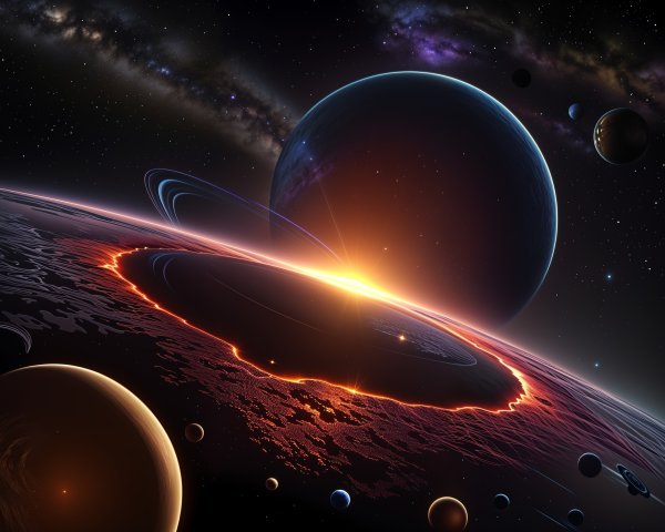 Vibrant Cosmic Sunrise on a Distant Planet