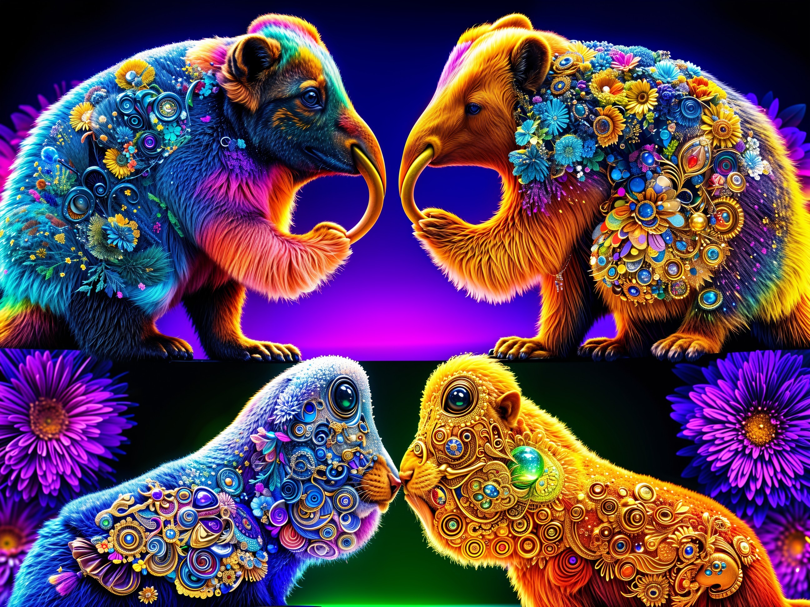 Colorful Stylized Creatures with Floral Patterns