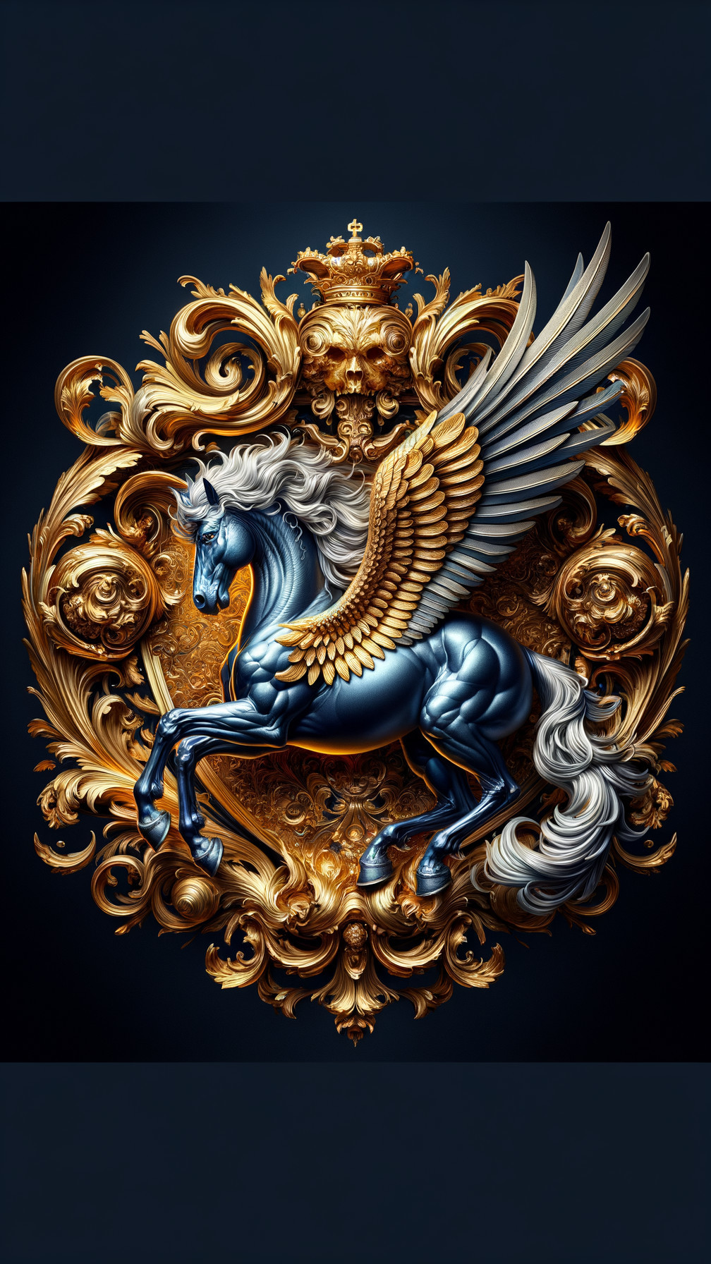 Metallic Blue Pegasus with Gold Embellishments