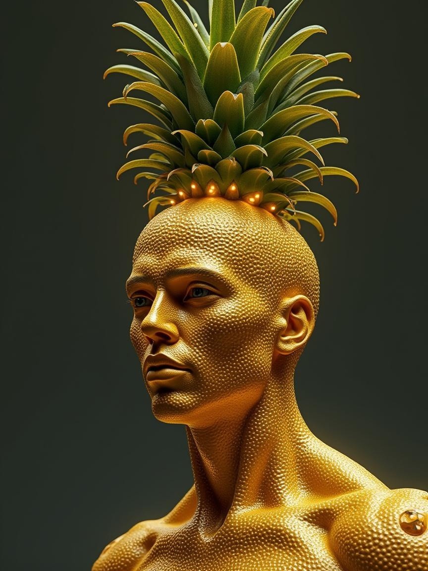Golden Humanoid Figure with Pineapple Head Design