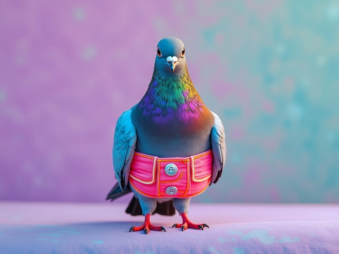 Colorful Pigeon with Whimsical Plumage and Background