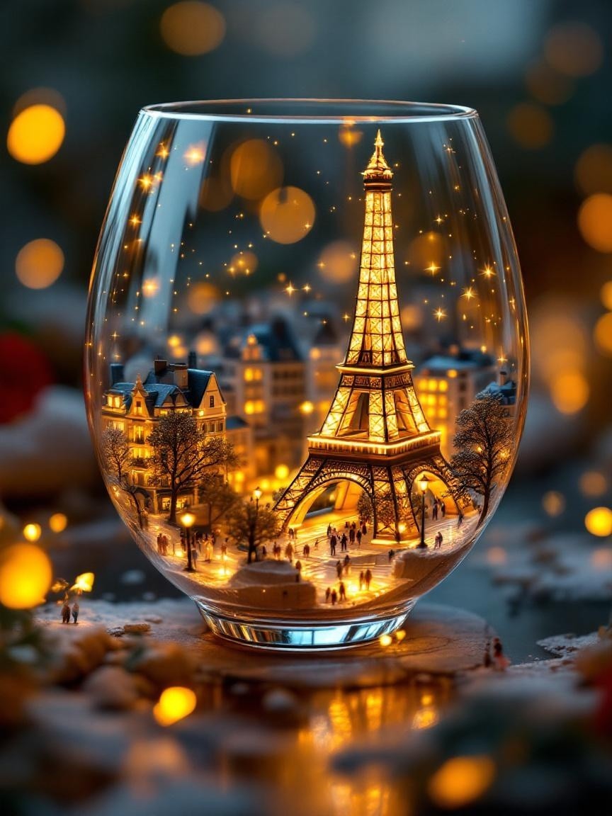 Illuminated Glass Depicting Parisian Holiday Scene