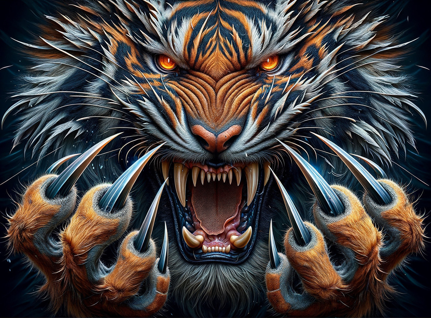 Fierce Tiger with Sharp Teeth and Striped Fur