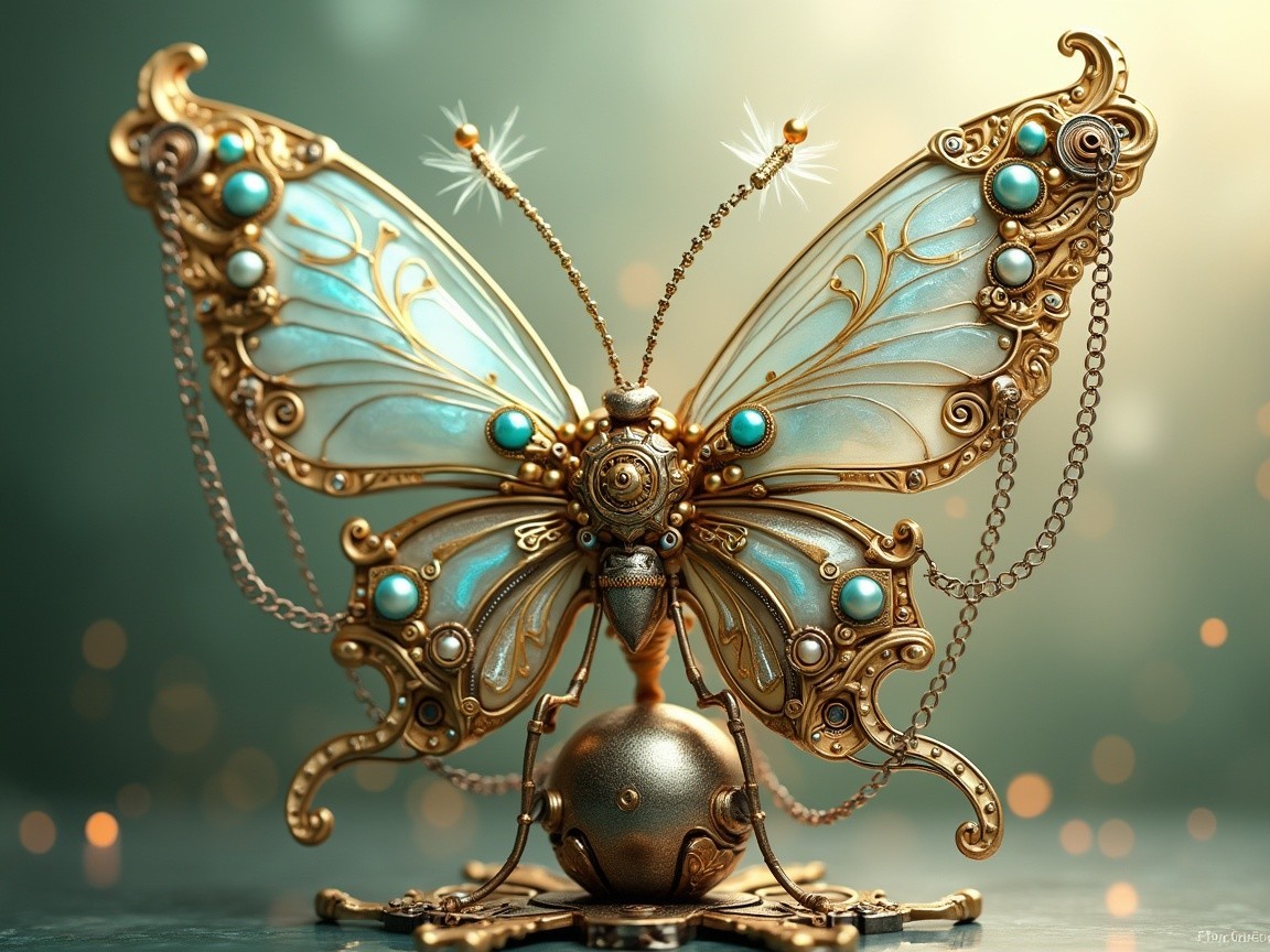 Intricate Butterfly Sculpture with Golden Filigree