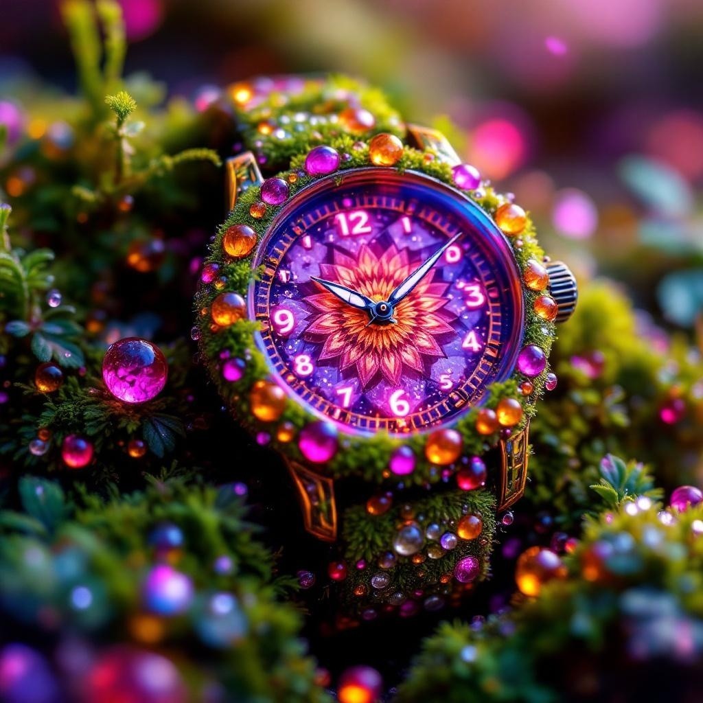 Floral Design Watch Surrounded by Nature and Gems