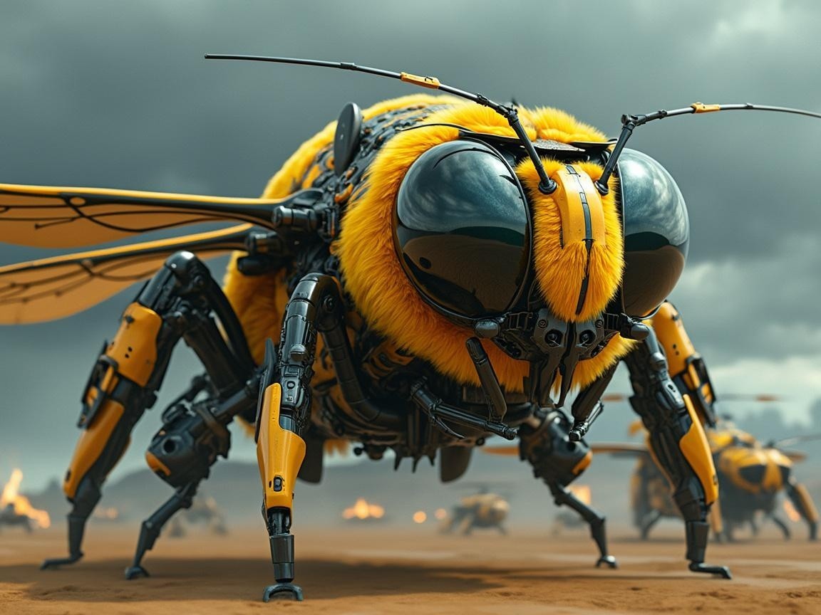 Futuristic Robotic Bee with Organic and Mechanical Design