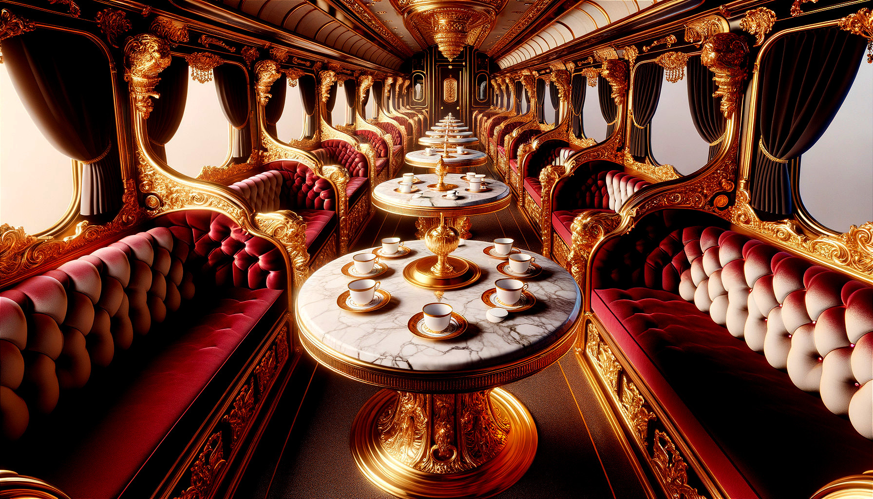 Luxurious Train Interior with Elegant Dining Setup