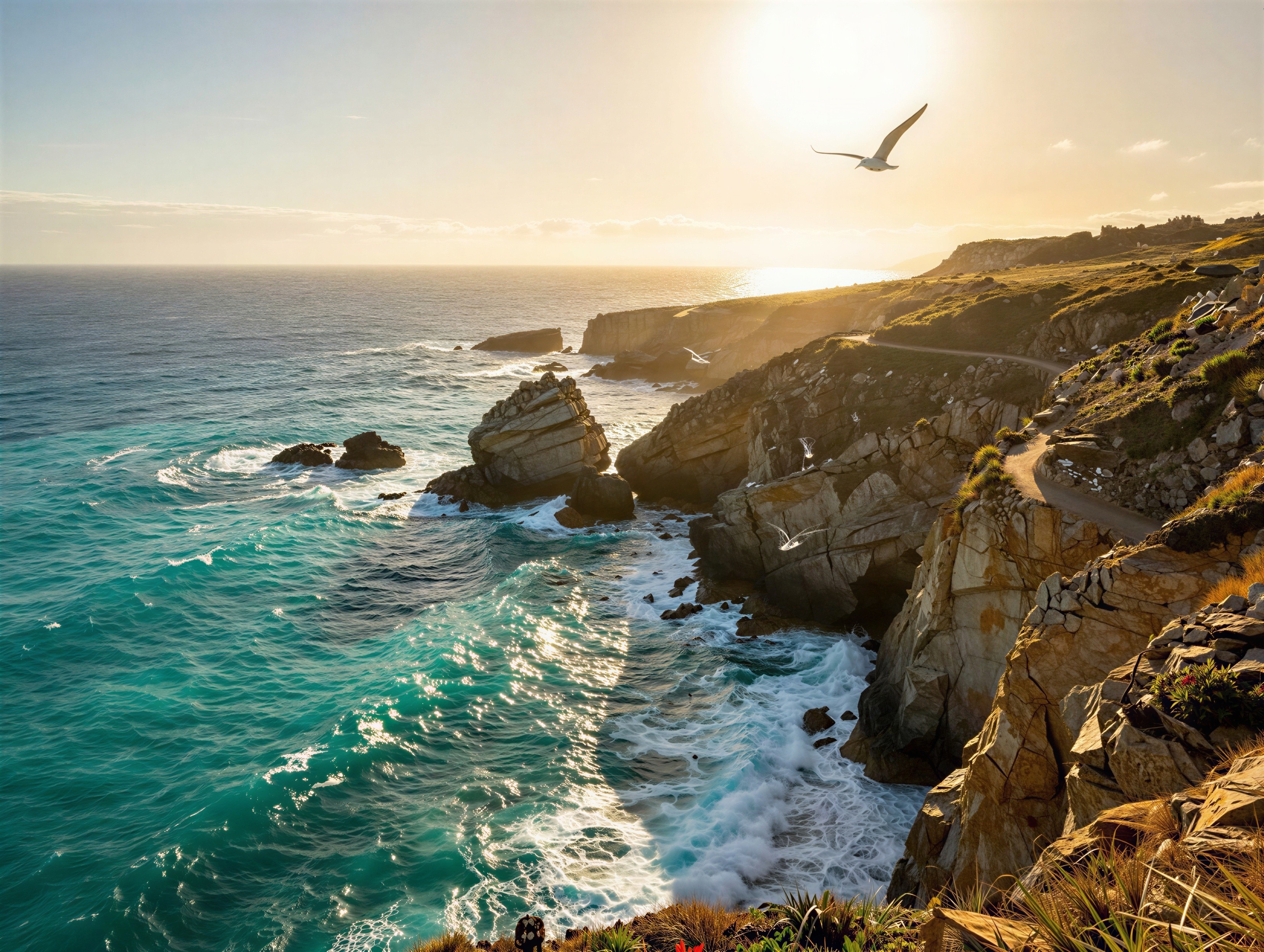 High-angle view of ocean coastline and cliffs
