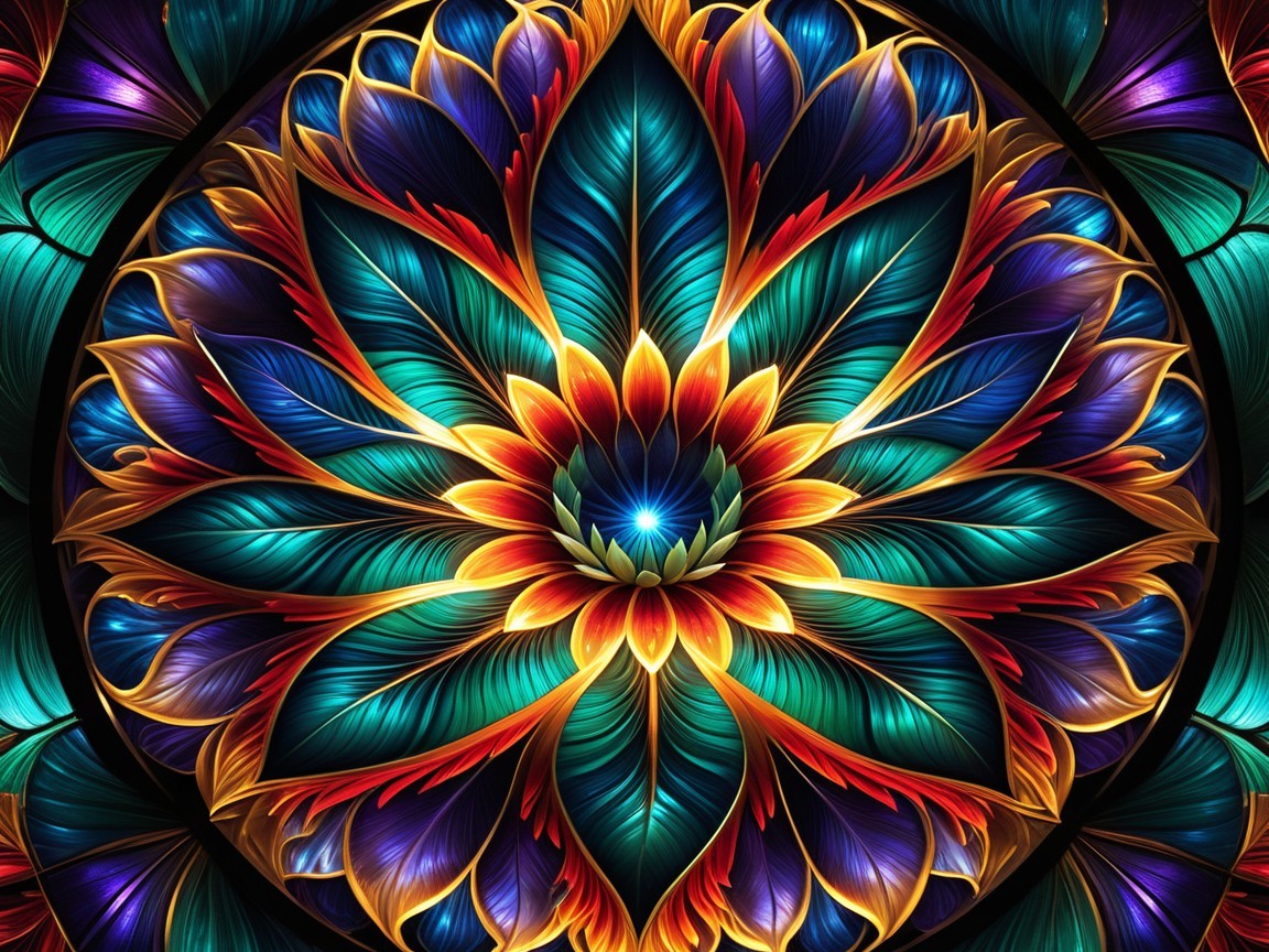 Vibrant Mandala Design with Luminous Petals and Colors