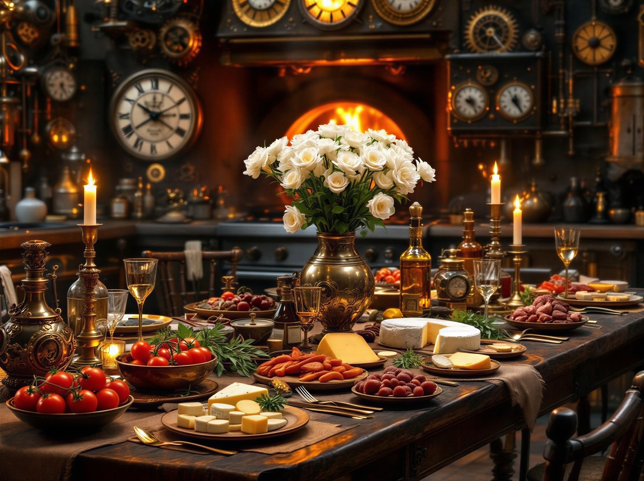 Elegant Dining Table in Vintage Steampunk Kitchen