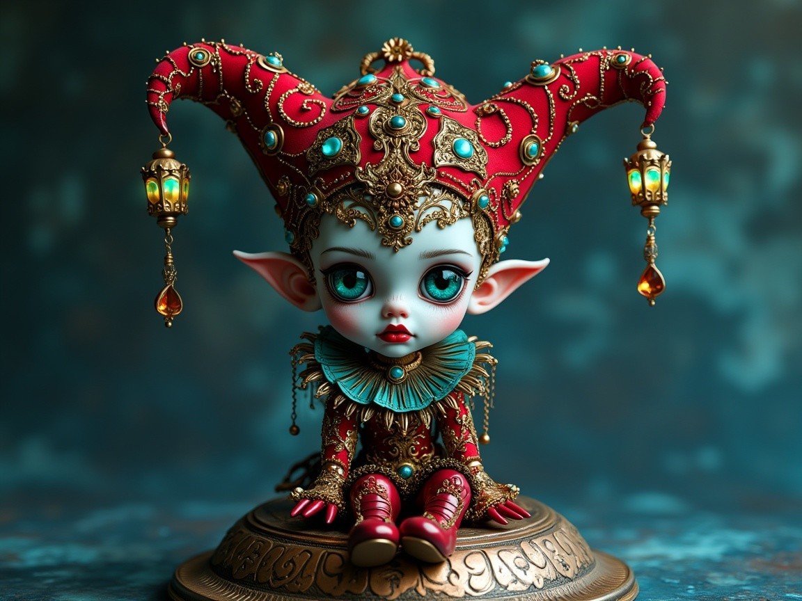Whimsical Doll with Blue Eyes and Red Outfit