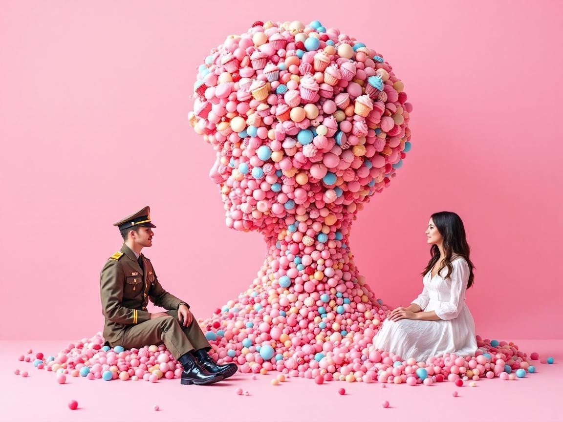 Colorful Ice Cream Sculpture with Figures in Contrast