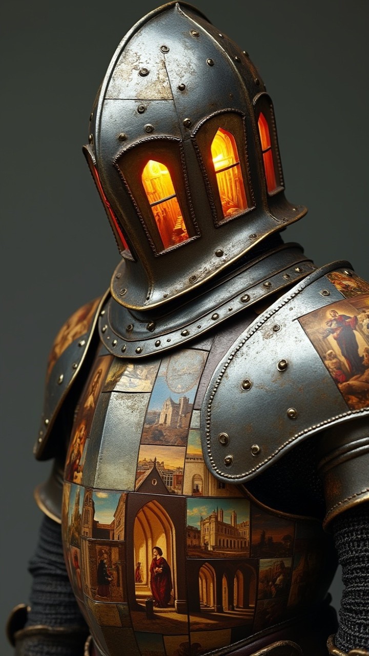 Medieval Armor with Artistic Imagery and Glowing Details