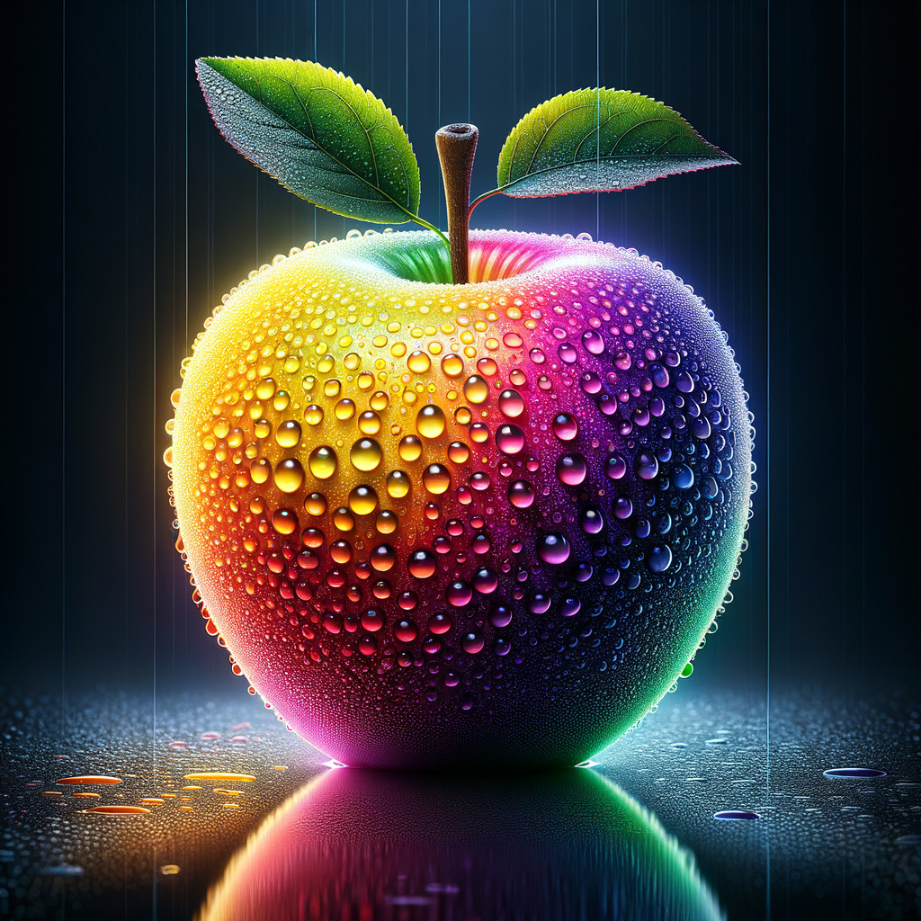 Vibrant Apple with Rainbow Gradient and Water Droplets