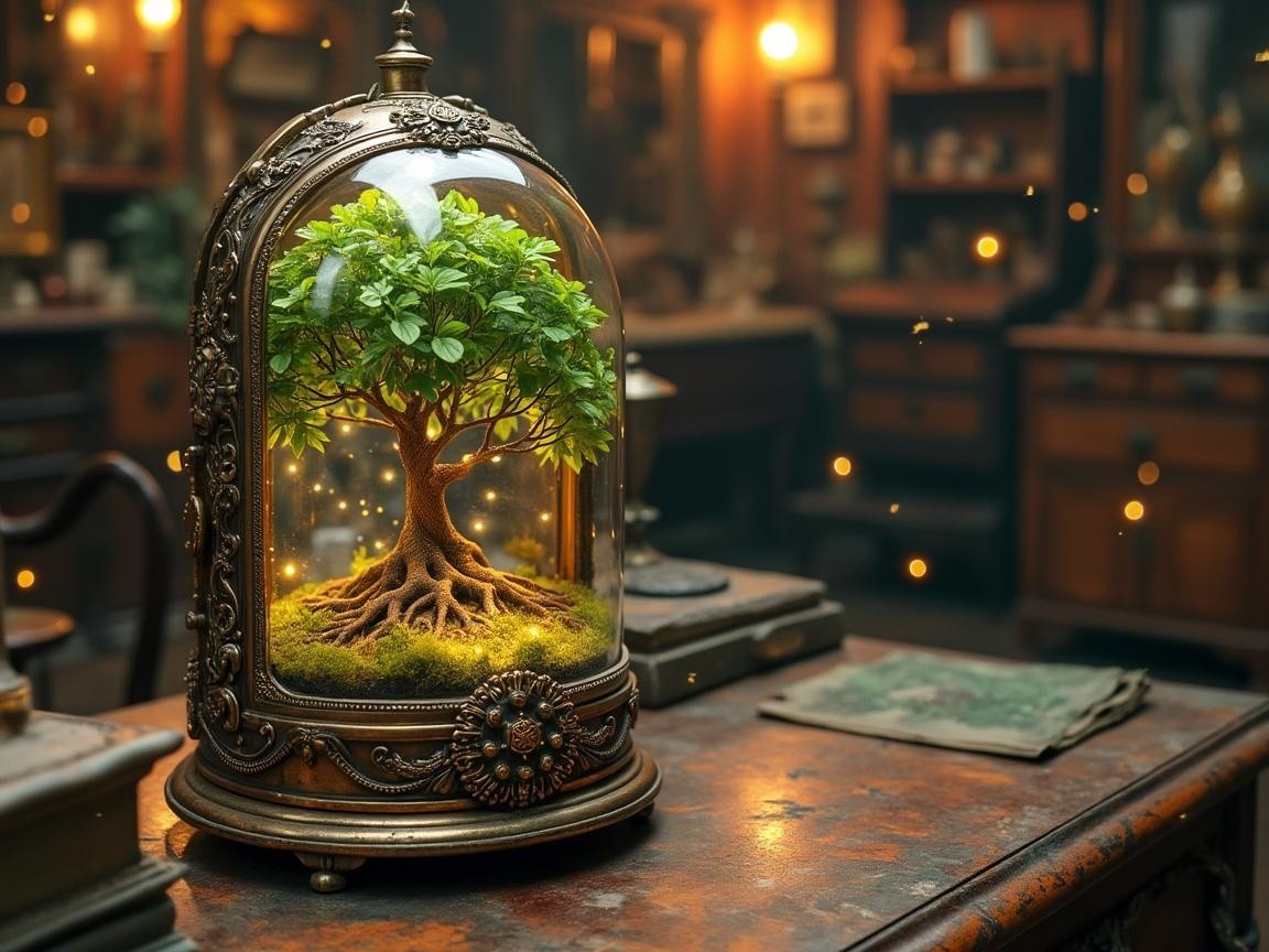 Miniature Tree in Glass Dome with Twinkling Lights