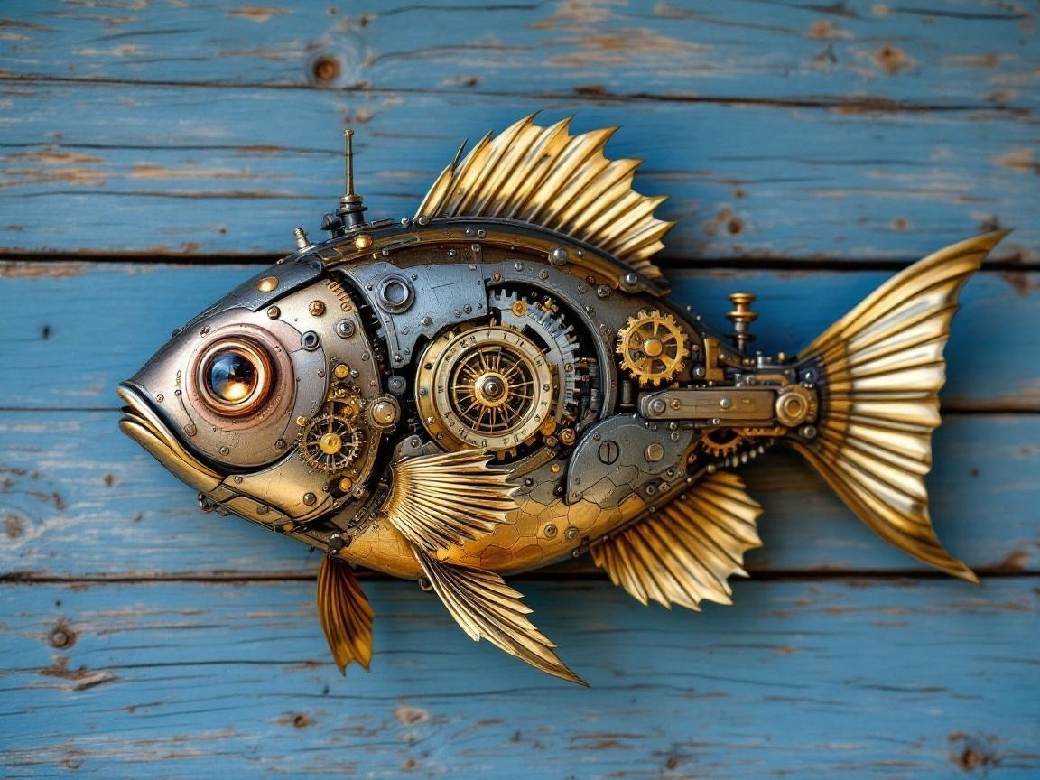 Intricate Steampunk Fish Sculpture with Mechanical Elements