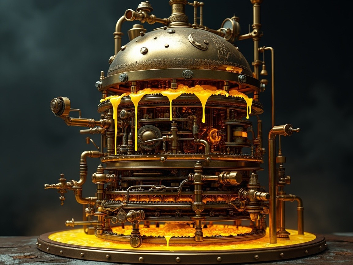 Steampunk Mechanical Device with Brass Structure and Gears