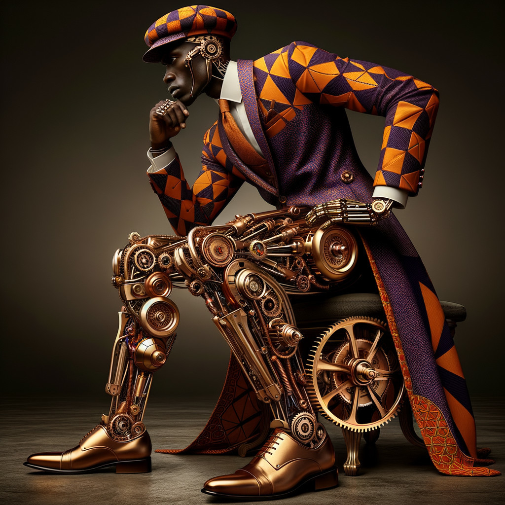 Humanoid Robot in Colorful Suit and Stylish Chair