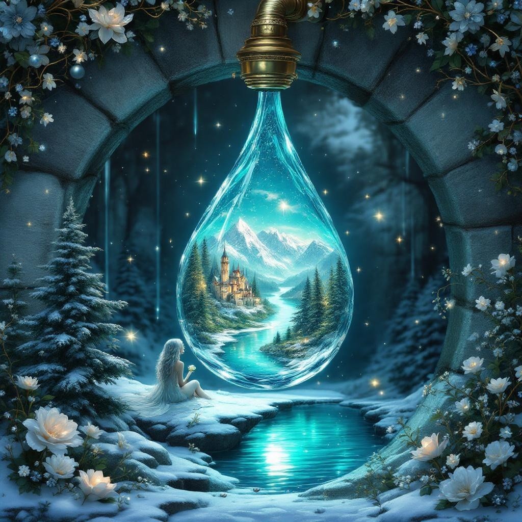 Luminous Water Droplet with Enchanted Landscape