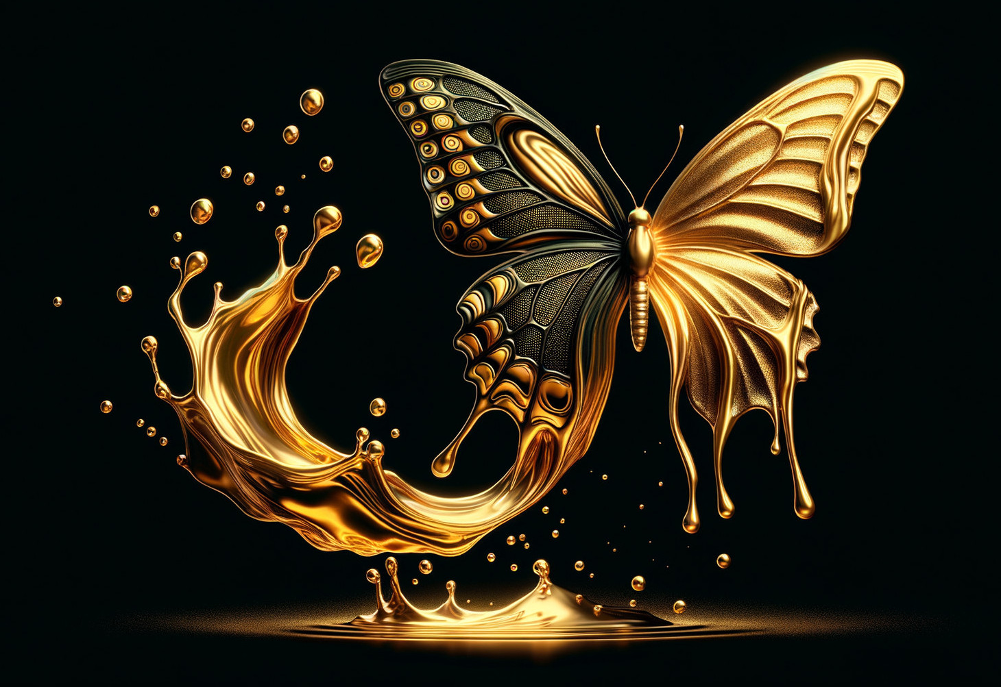 Golden Butterfly Emerges from Liquid Gold Splash