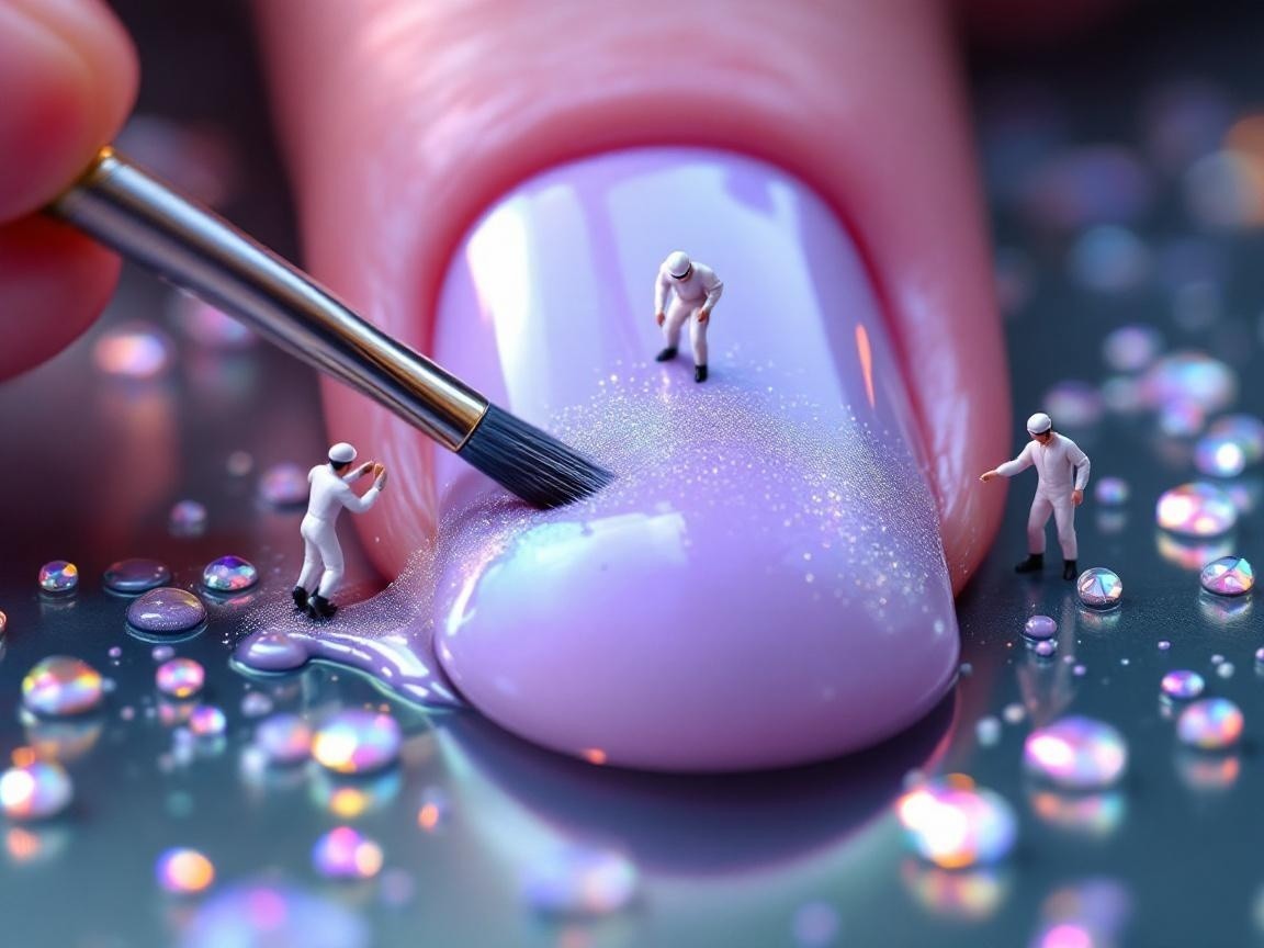 Close-up of Lavender Manicured Nail with Miniatures