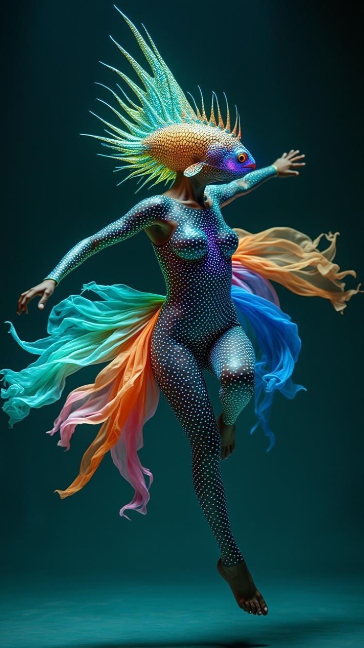 Vibrant Body Paint Design Mimicking Colorful Fish