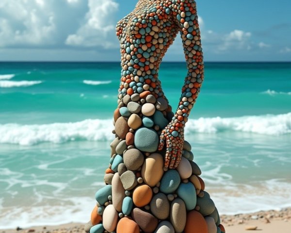 Colorful Stone Figure Resembles Gown on Beach
