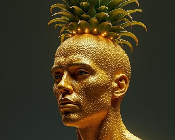 Golden Humanoid Figure with Pineapple Head Design