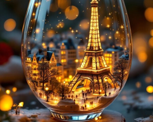 Illuminated Glass Depicting Parisian Holiday Scene
