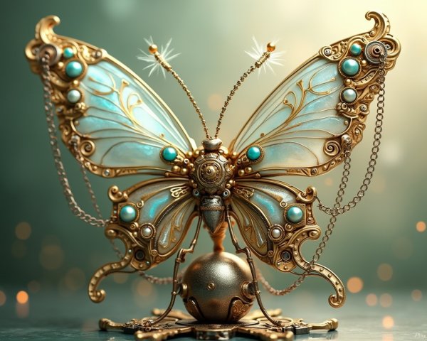 Intricate Butterfly Sculpture with Golden Filigree