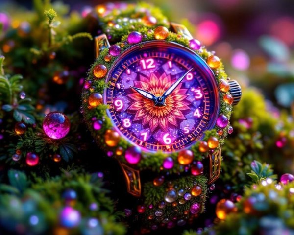 Floral Design Watch Surrounded by Nature and Gems