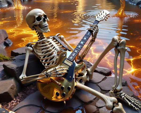 Skeleton with Golden Guitar by Molten Gold River