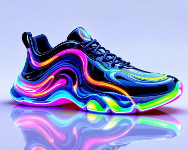 Futuristic sneaker with neon patterns and glossy finish