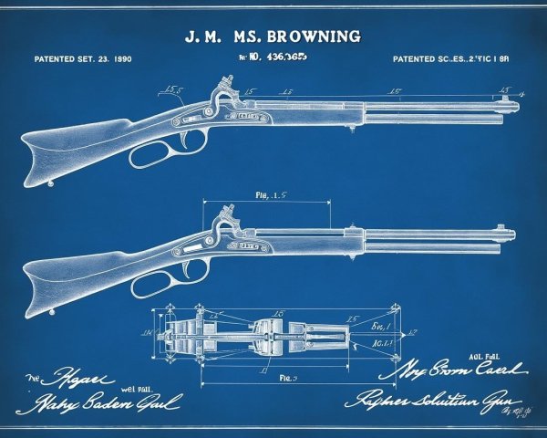 Blueprint of 1890 Firearm Design with Measurements