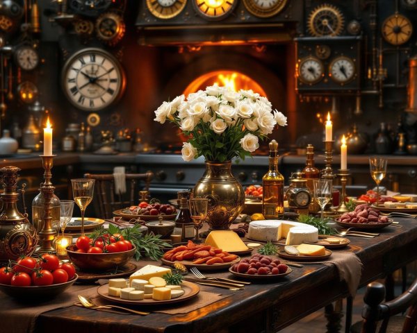 Elegant Dining Table in Vintage Steampunk Kitchen