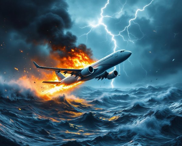 Dramatic Scene of Airplane in Distress Over Ocean