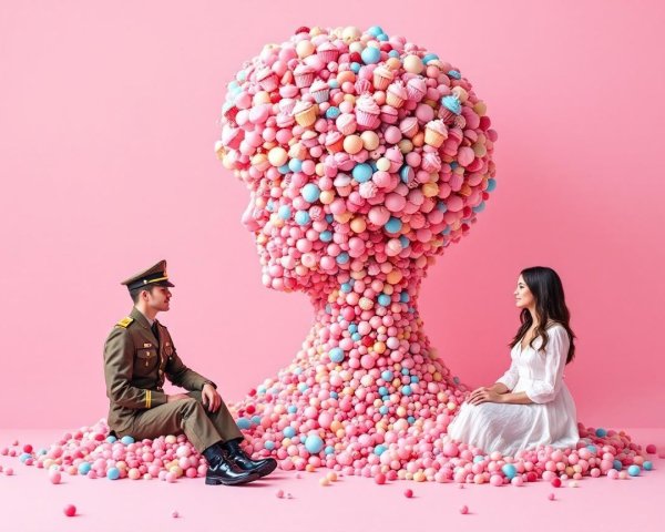 Colorful Ice Cream Sculpture with Figures in Contrast