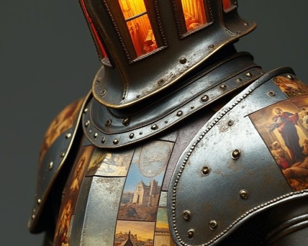 Medieval Armor with Artistic Imagery and Glowing Details