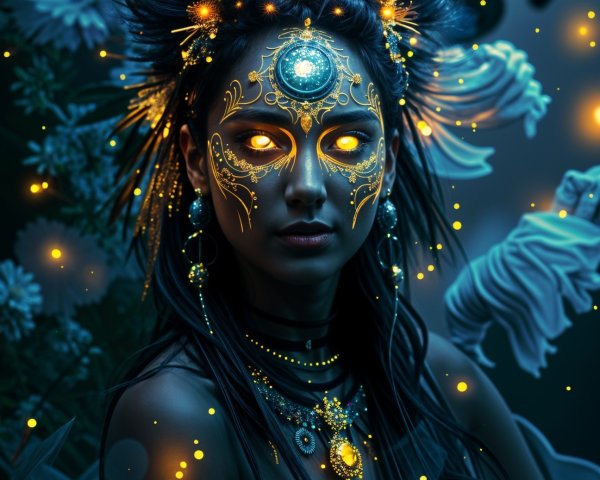 Ethereal Figure with Intricate Jewelry and Headdress