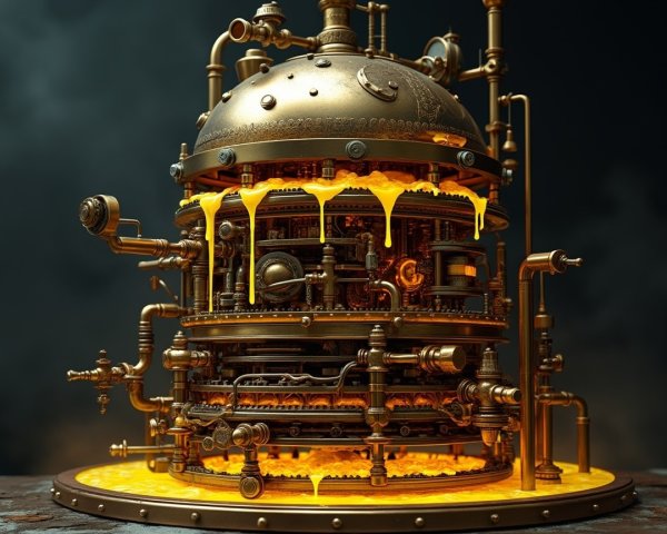 Steampunk Mechanical Device with Brass Structure and Gears