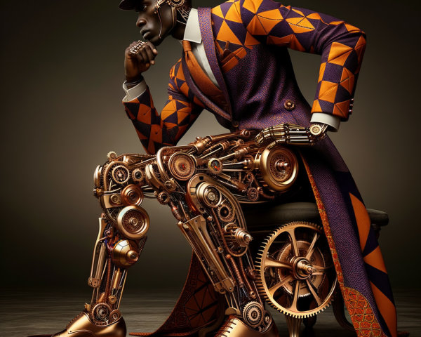 Humanoid Robot in Colorful Suit and Stylish Chair