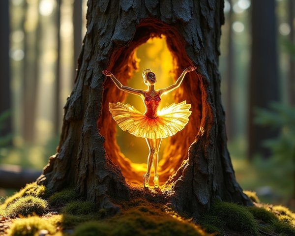 Translucent Ballet Dancer in Rustic Tree Setting