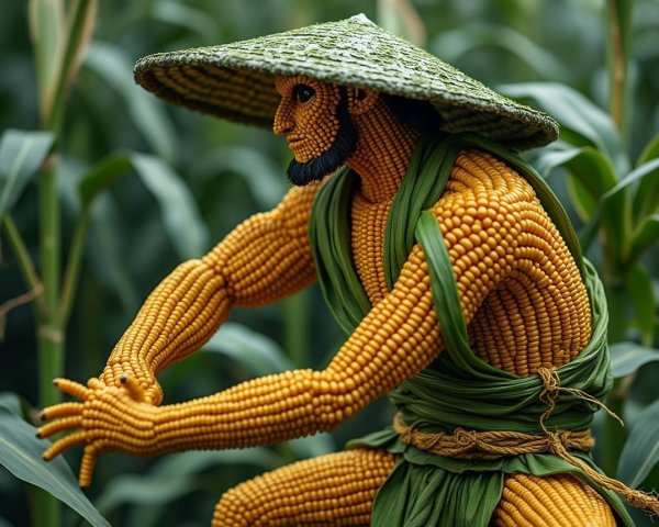 Vibrant Corn Kernel Figure in a Crouched Pose